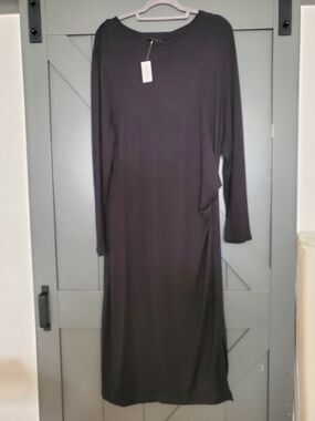 Banana Republic Black Knit Maxi Dress | XL | NWT | Crew Neck | Small Side Slit